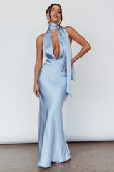 Italia Azure Halterneck Maxi Dress