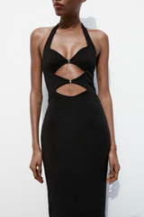 Halter Dress with Cut-Out Detail and Buckle