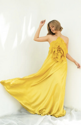 Satin Gown with Front Floral Applique