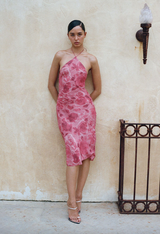 Halterneck Silk Midi Slip Dress