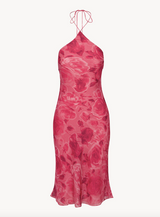 Halterneck Silk Midi Slip Dress