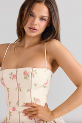 Cream Rose Print Stretch Cotton Mini Sundress