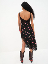 Rose Satin Lace Midi Dress