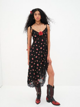 Rose Satin Lace Maxi Dress