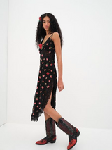 Rose Satin Lace Maxi Dress