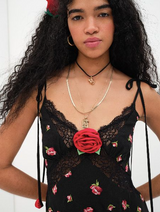 Rose Satin Lace Maxi Dress