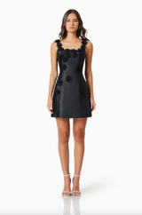 Elder Floral Decal Applique Mini Dress
