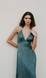 Wrinkled Satin Effect Halter Dress