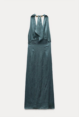 Wrinkled Satin Effect Halter Dress