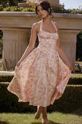 Adabella Print Cotton Halter Sundress