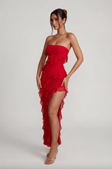 Bandeau Ruffle Detail Maxi Dress