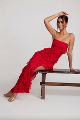 Bandeau Ruffle Detail Maxi Dress