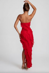 Bandeau Ruffle Detail Maxi Dress