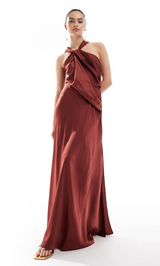 Satin Drape Asymmetric Maxi Dress