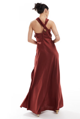 Satin Drape Asymmetric Maxi Dress