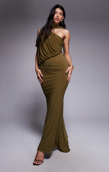 Drape Stretch Fitted Maxi Dress with Cape