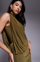 Drape Stretch Fitted Maxi Dress with Cape