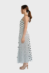 Navigate Polka Dot Formal Pleated Midi Dress