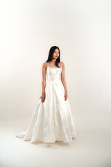 Square Neck Mikado A-Line Bridal Gown with Bow Detail