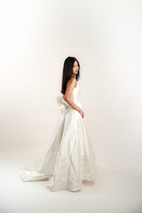 Square Neck Mikado A-Line Bridal Gown with Bow Detail