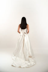 Square Neck Mikado A-Line Bridal Gown with Bow Detail