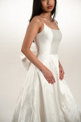 Square Neck Mikado A-Line Bridal Gown with Bow Detail