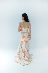 Watercolor Strapless Satin Gown