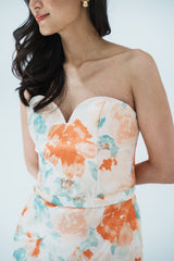 Watercolor Strapless Satin Gown