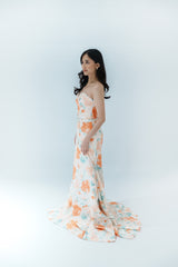 Watercolor Strapless Satin Gown