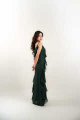 Ruffle Sleeveless Maxi Dress with Scarf