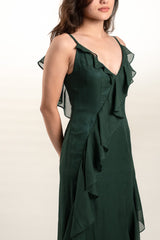 Ruffle Sleeveless Maxi Dress with Scarf