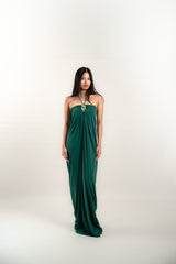Halter Backless Jersey Gown with Beaded Neckline