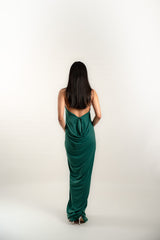 Halter Backless Jersey Gown with Beaded Neckline