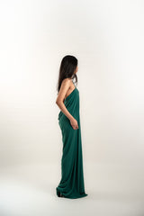 Halter Backless Jersey Gown with Beaded Neckline