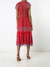 Red Silk Neela Midi Dress Boho