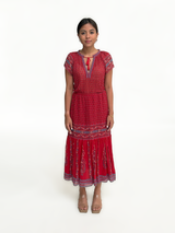 Red Silk Neela Midi Dress Boho