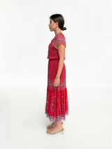 Red Silk Neela Midi Dress Boho