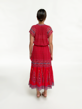 Red Silk Neela Midi Dress Boho