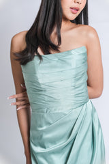 Pleated Bodice Drape Slit Gown