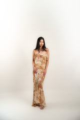 Chiffon Ruffle Straight Printed Maxi Dress