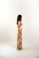 Chiffon Ruffle Straight Printed Maxi Dress