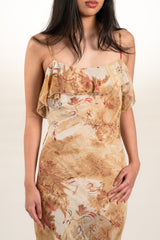 Chiffon Ruffle Straight Printed Maxi Dress