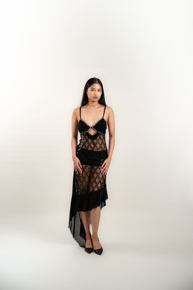 Knit Sequined Sheer Dress with Ruffled Hem – RNT Wardrobe