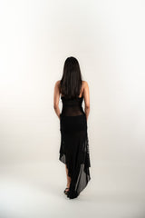 Knit Sequined Sheer Dress with Ruffled Hem