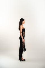 Knit Sequined Sheer Dress with Ruffled Hem