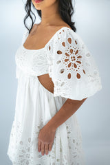 Mini Eyelet Puff Sleeve Dress