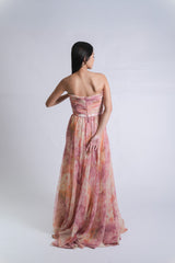 Strapless Floral Tulle Gown