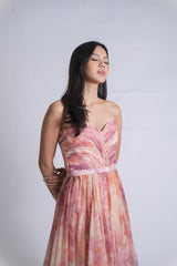 Strapless Floral Tulle Gown