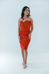 One Shoulder Silver Embellished Pencil Dress