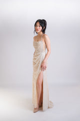 Custom Corset Beaded Gown with Slit